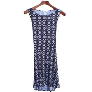 H&M dress sleeveless boat neck open back tie waist Egyptian ikat purple 6